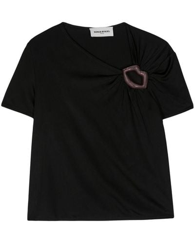 Sonia Rykiel Mouth-detail Jersey T-shirt - ブラック