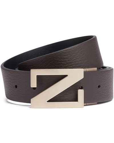 Zegna Grained Leather Reversible Belt - Black