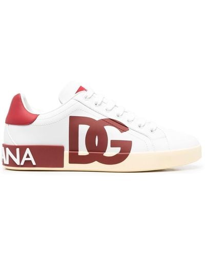 Dolce & Gabbana Dolce & Gabbana White Und Red Portofino Sneakers Mit Dg -logo - Wit