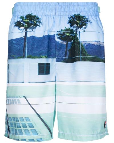 Fila Graphic-print Swim Shorts - Blue