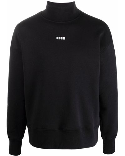 MSGM Logo Print Sweatshirt With High Neck - Black
