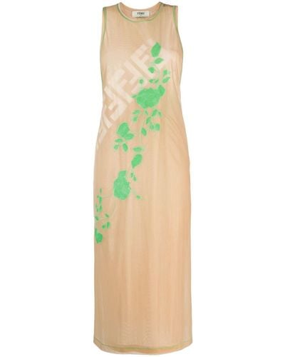 Fendi Roses Sleeveless Midi Dress - Green