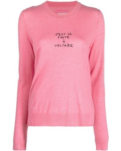 Zadig & Voltaire Pull Miss Cashmere à broderies - Rose