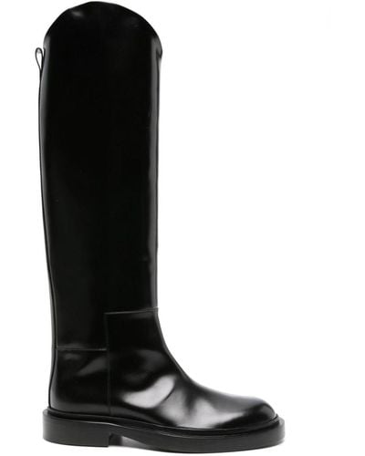 Jil Sander Asymmetric Leather Boots - Black