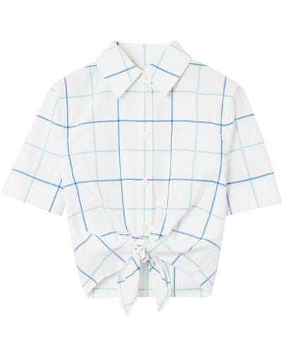 Burberry Check Motif Cotton Cropped Shirt - White