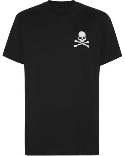 Philipp Plein T-Shirt mit Totenkopf-Stickerei - Schwarz