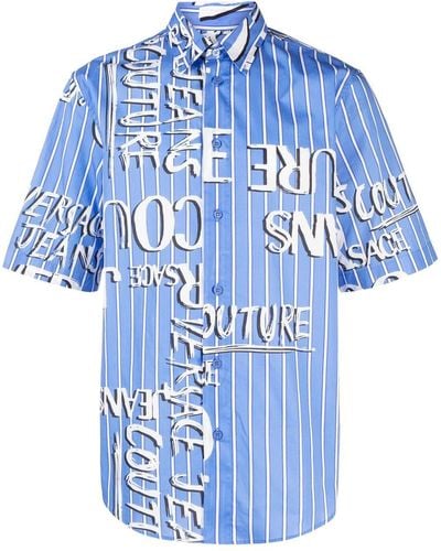Versace Logo-print Striped Shirt - Blue