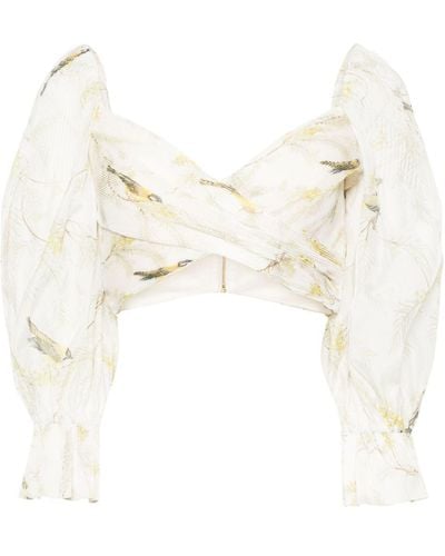 Zimmermann Cropped-Bluse mit Acacia Birds-Print - Weiß