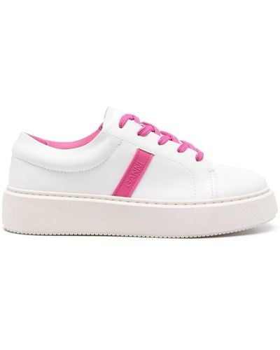 Ganni Logo-embossed Leather Sneakers - Pink