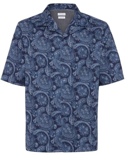 Brunello Cucinelli Hemd mit Paisley-Print - Blau