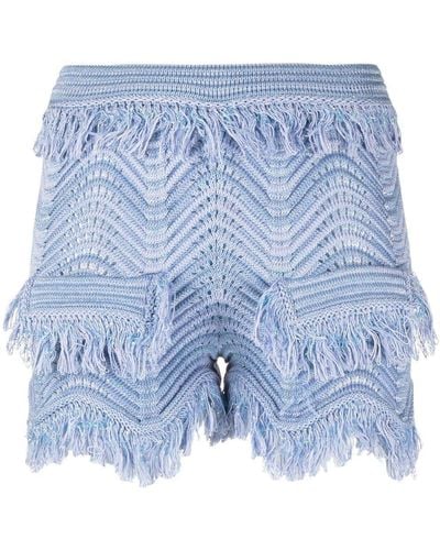 Genny Knitted Frayed Shorts - Blue