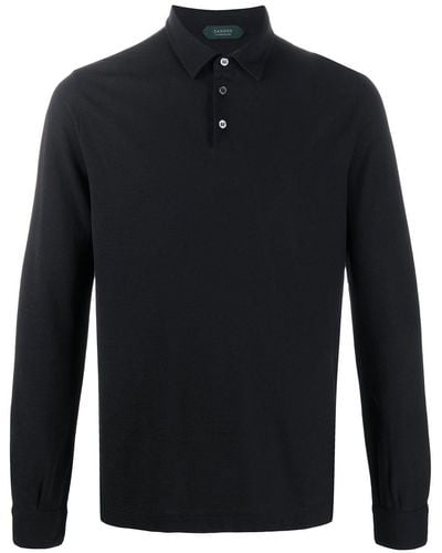Zanone Slub Cotton Polo Shirt - Black