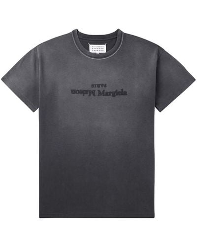 Maison Margiela T-shirt en coton à logo brodé - Bleu
