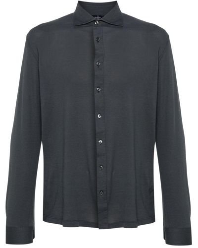 Barba Napoli Cutaway-collar Cotton Shirt - Gray