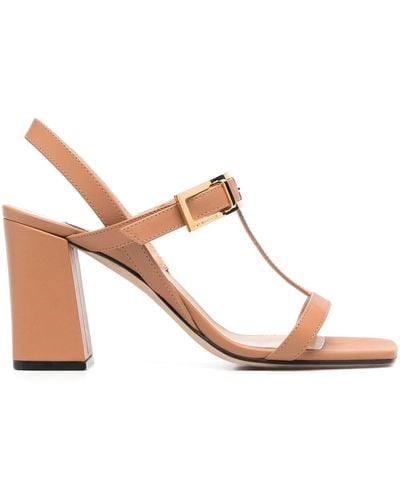 Sergio Rossi Buckled T-bar Leather Sandals - Pink