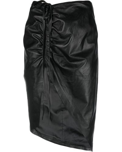 ANDREADAMO Asymmetric Ruched Leather Skirt - Black