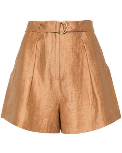 Maje Inverted-pleat Belted Shorts - Natural