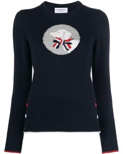 Thom Browne Hector & Bow Virgin Wool Sweater - Black