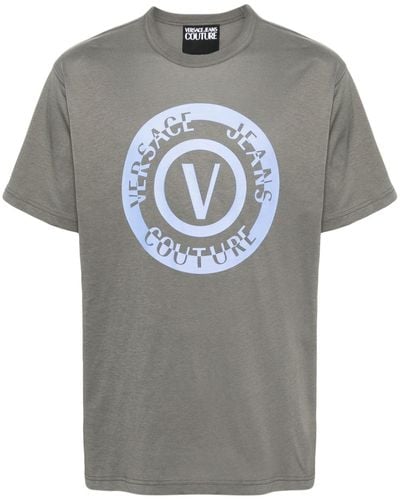 Versace T-shirt en coton à logo imprimé - Gris