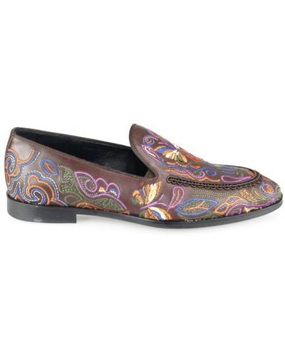Needles Papillon Embroidered Leather Loafers - Brown