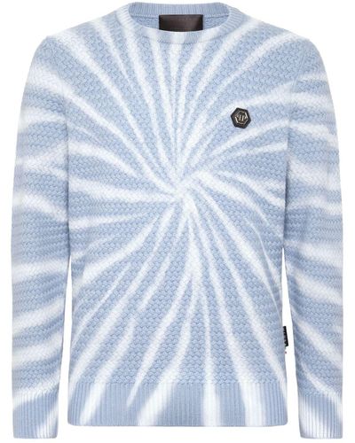 Philipp Plein Maglione con fantasia tie-dye - Blu