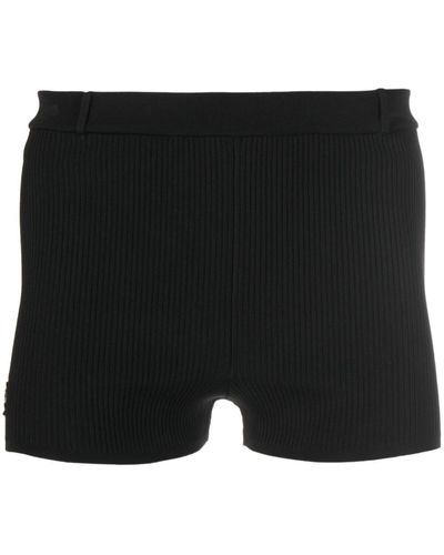 Saint Laurent Logo-embroidered Ribbed Shorts - Black