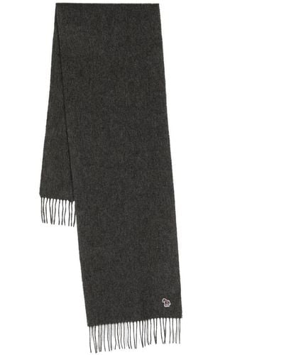 Paul Smith Zebra-patch Fringed Wool Scarf - Black