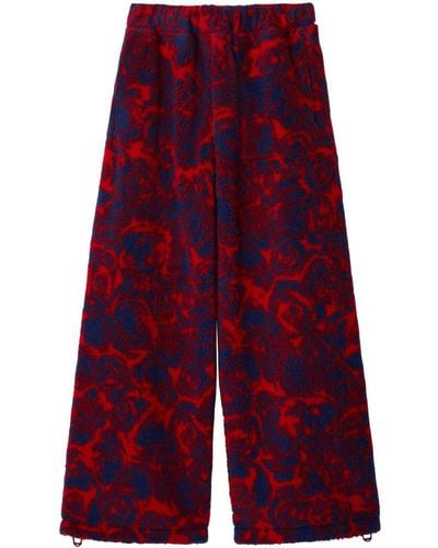 Burberry Rose-print Fleece Trousers - Red