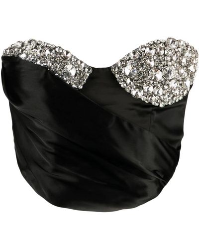 Area Verkürztes Bustier Satin Mit Kristallen Und Falten - Schwarz