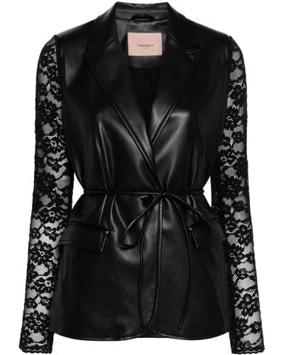 Twin Set Floral-lace-sleeves Blazer - Black