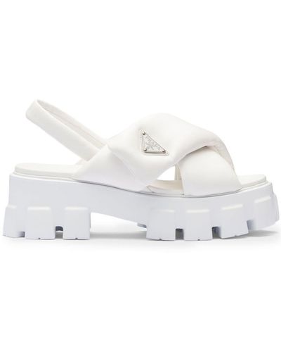 Prada Monolith 55mm Nappa Leather Sandals - White