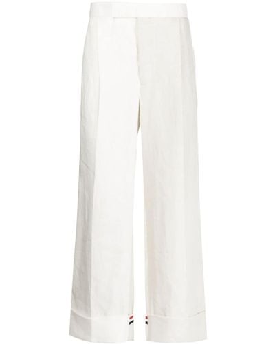 Thom Browne Turn-up Linen Pants - White