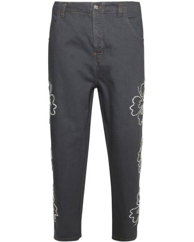 Bluemarble Hibiscus Embroidered Jeans - Gray