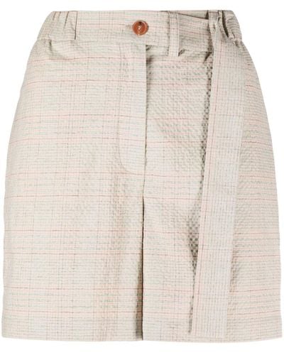 Alysi Seersucker Plaid-pattern Shorts - Natural