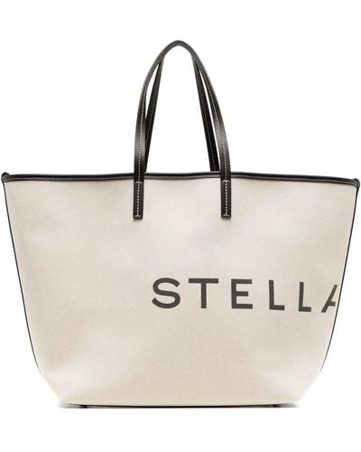 Stella McCartney Shopper mit Logo-Print - Natur