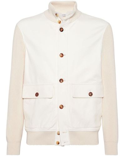 Brunello Cucinelli Leder-Hemdjacke mit gespreiztem Kragen - Weiß
