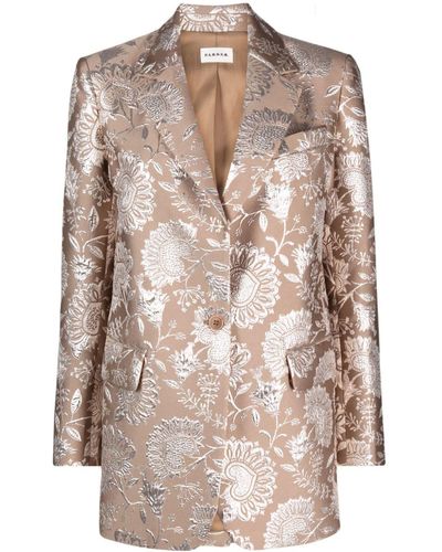 P.A.R.O.S.H. Floral-jacquard Single-breasted Blazer - Natural