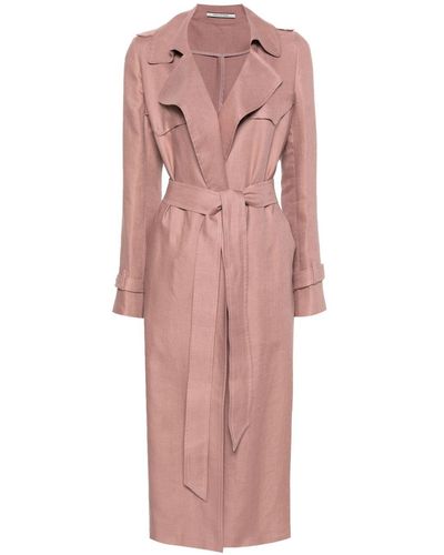 Tagliatore Linen Belted Trench Coat - Pink