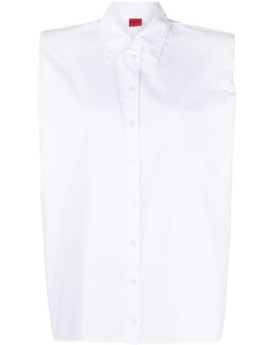 HUGO Classic-collar Sleeveless Shirt - White