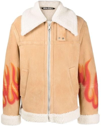 Palm Angels Flame-print Shearling Jacket - Orange