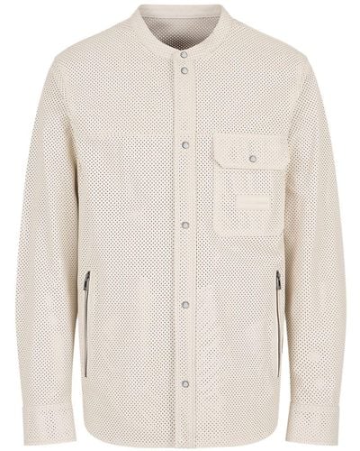 Emporio Armani Perforated Collarless Shirt - Natural