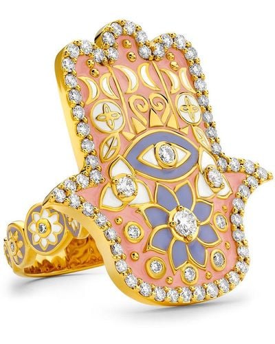 Buddha Mama 20kt Yellow Gold Diamond Hamsa Ring - Metallic