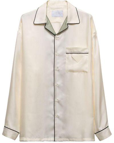 Prada Contrast-trim Silk Shirt - Natural