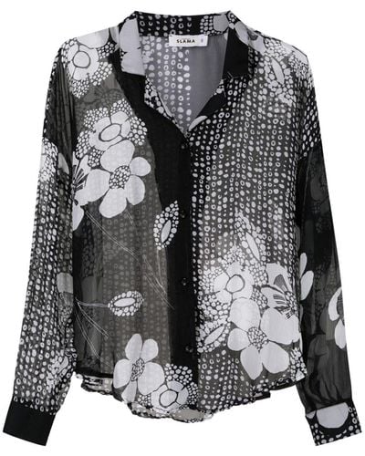 Amir Slama Floral-print Silk Shirt - Black