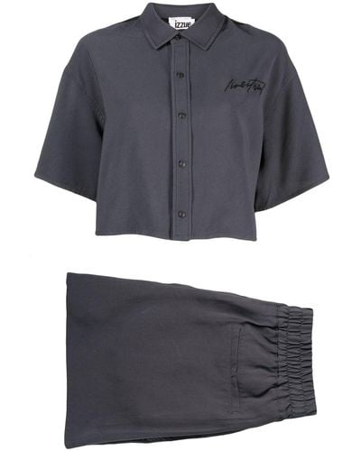 Izzue Logo-embroidered Cropped Shirt - Gray