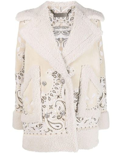 Philipp Plein Embroidered-paisley Shearling Coat - Natural