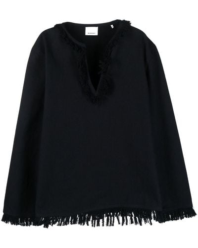 Isabel Marant Frayed-edge V-neck Shirt - Black
