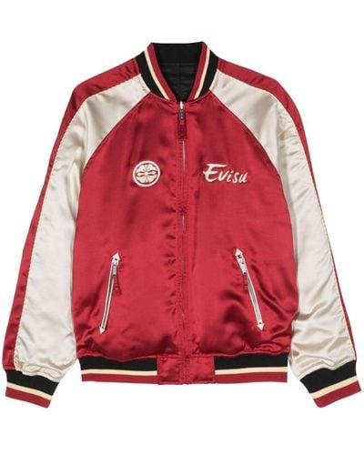 Evisu Seagull And The Great Wave Satin Bomber Jacket - Red
