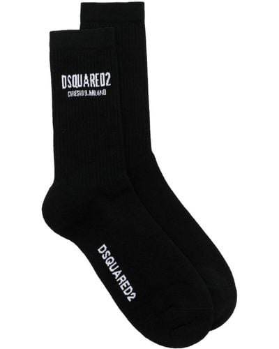 DSquared² Intarsia-knit Logo Ribbed Socks - Black