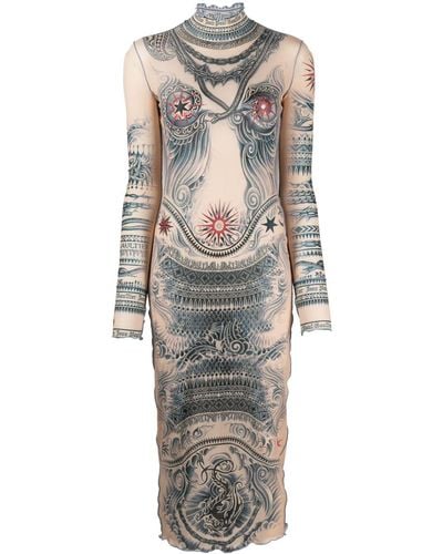 Jean Paul Gaultier Midi-jurk Met Print - Bruin